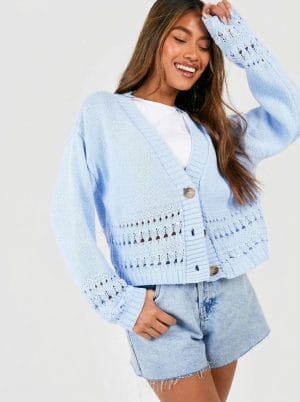 BLUE Crochet Crop Half Cardigan