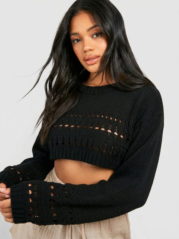 black_3 Crochet Crop Jumper