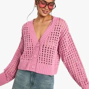 Crochet Knitted Button Down Cardigan