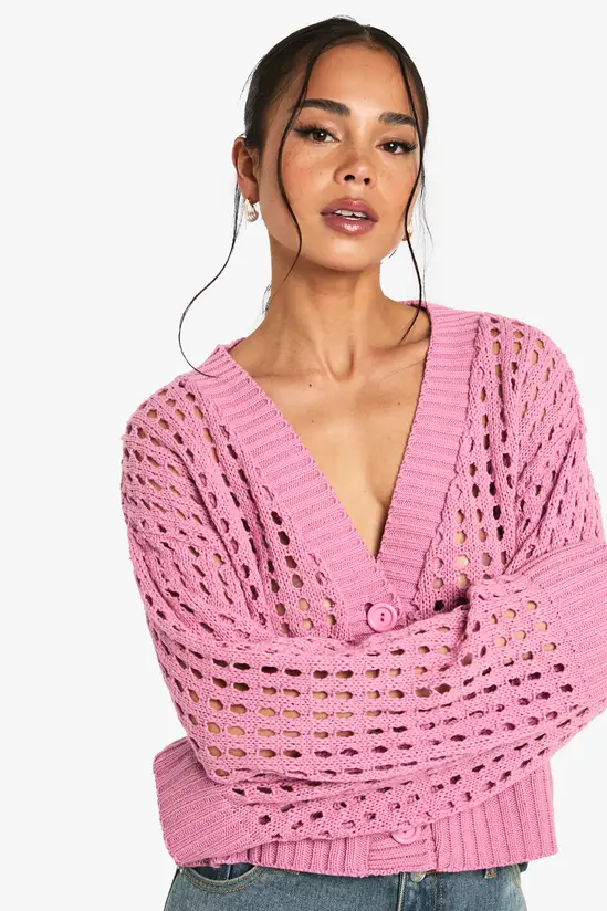 Crochet Knitted Button Down Cardigan