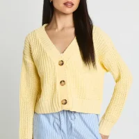 hzz53460_lemon_xl Button Through Crop Cardigan