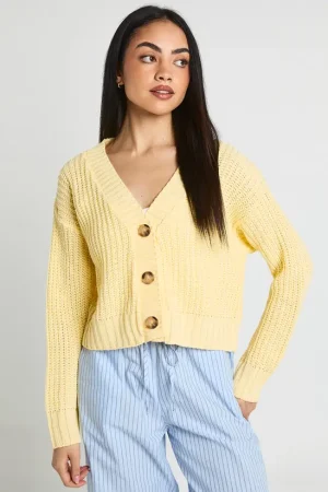 hzz53460_lemon_xl Button Through Crop Cardigan