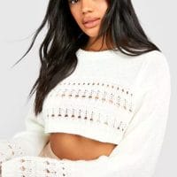 white Crochet Crop Jumper